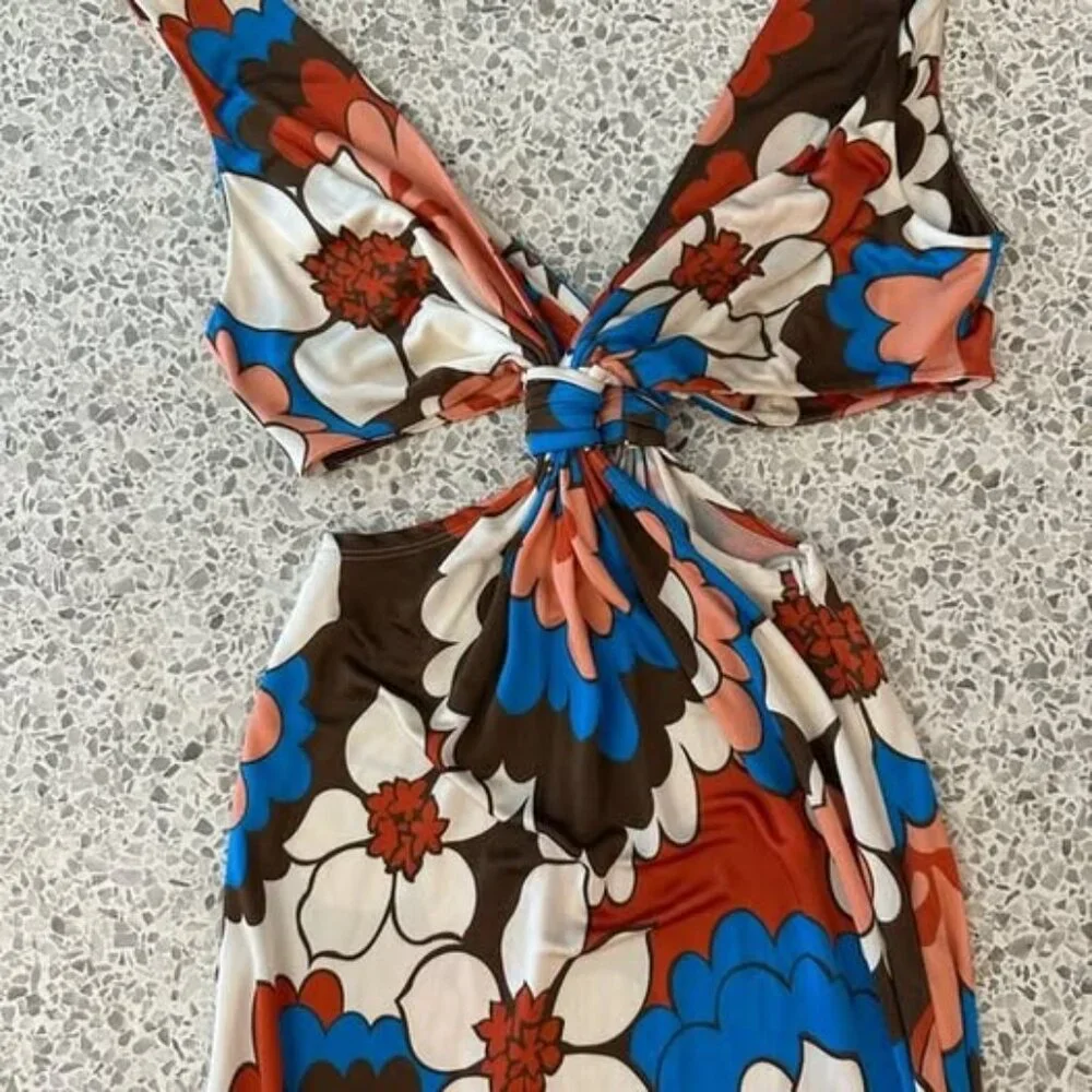 Ronny Kobo “Sammy” Knotted Cutout Linen Maxi Dress – Size Small - Picture 2 of 9